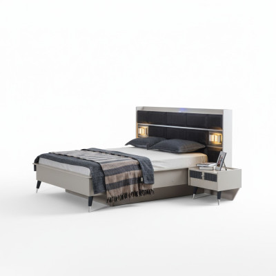 Gray-white bedroom set double bed 2x nightstands 3-piece set