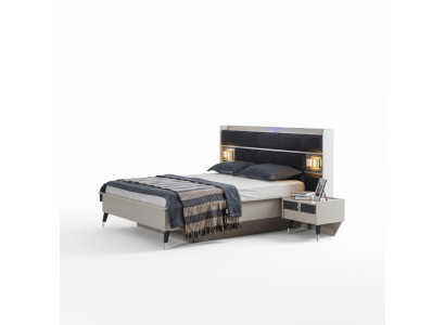 Gray-white bedroom set double bed 2x nightstands 3-piece set