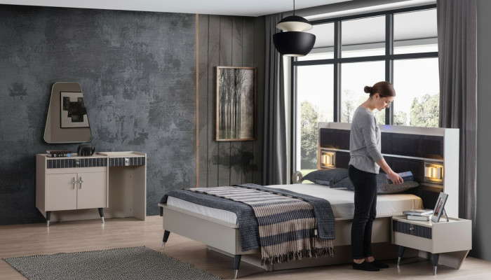Bedroom set luxury bed designer dressing table console 5-piece set