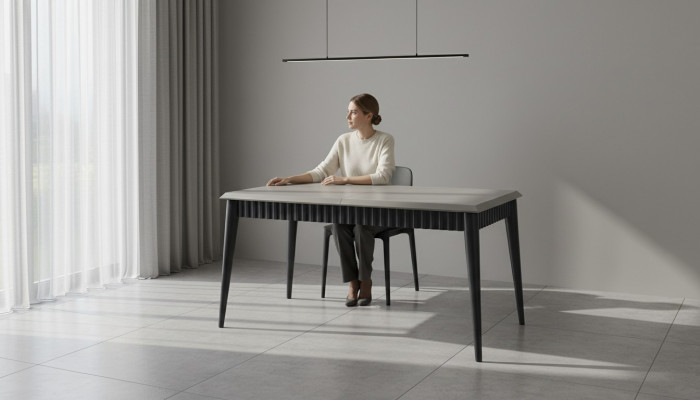 Gray dining table sturdy dining room designer wooden table luxurious furniture