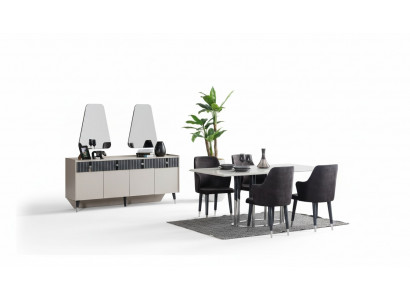 Modern dining set rectangular dining table 6x chairs sideboard 2x mirrors