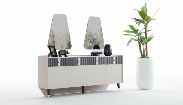 Complete Designer Beige Set Dresser Sideboard 2x Mirror 3-piece Set