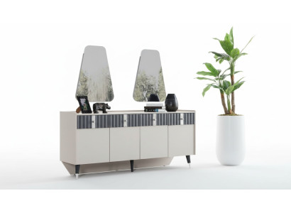 Complete Designer Beige Set Dresser Sideboard 2x Mirror 3-piece Set