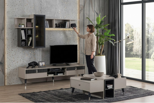 Living room set designer RTV stand luxury wood shelves coffee table 3-piece set