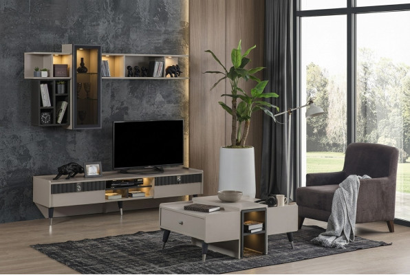 Living room set designer RTV stand luxury wood shelves coffee table 3-piece set