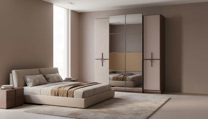 Beige bedroom wardrobe designer wooden wardrobe glass cabinet new