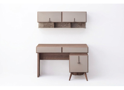 Beige Desk Luxurious Office Table Wall Cabinet Computer Table Set