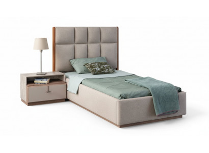 Beige children's room set, designer single bed, wooden nightstand 2-piece set