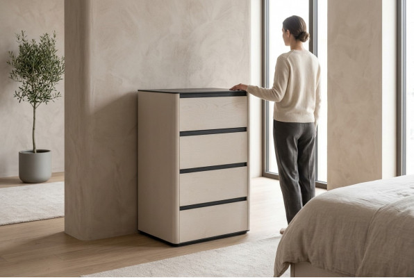 Beige wooden dresser 4-door wooden wardrobe bedroom noble fitted cabinet