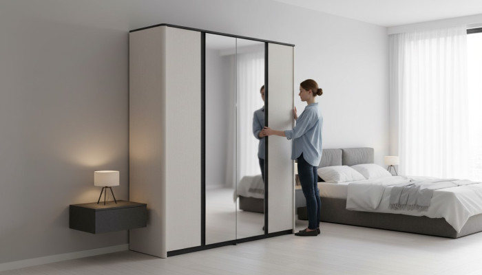Gray bedroom wardrobe designer mirror cabinet wooden wardrobe