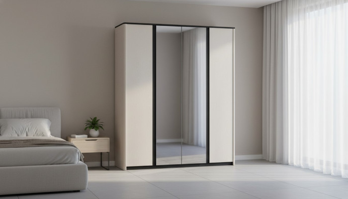 Gray bedroom wardrobe designer mirror cabinet wooden wardrobe