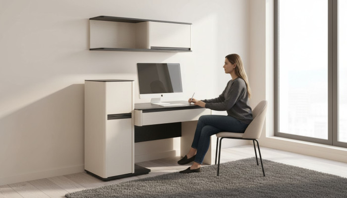 White modern desk designer children's computer desk wall cabinet