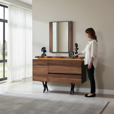 Exclusive dressing table mirror wood cosmetic table brown luxury console