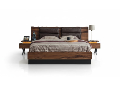 Bedroom wooden furniture set, robust bed, 2 nightstands, 3-piece luxury set