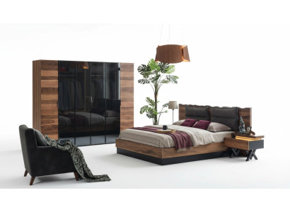 Modern bedroom furniture designer bed 2x nightstands wardrobe