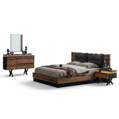 Modern wooden bedroom set designer double bed nightstand 5-piece set