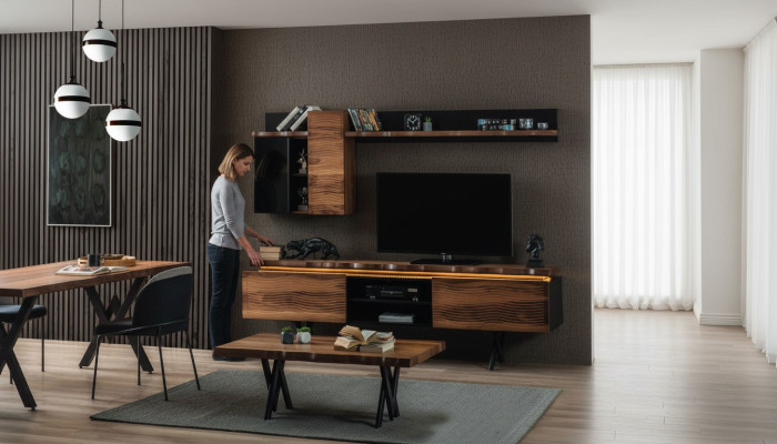 Luxurious living room wall unit wall cabinet TV stand coffee table 3-piece set