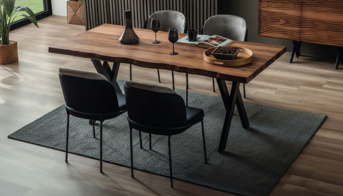 Exclusive wooden dining table, modern 6x upholstered chairs, dining room set