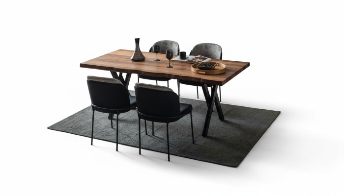 Exclusive wooden dining table, modern 6x upholstered chairs, dining room set