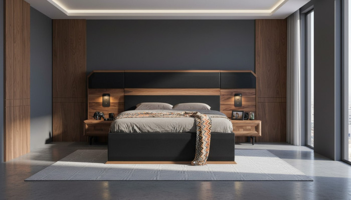 Brown-black wood bedroom set double bed 2x nightstands 3 pieces