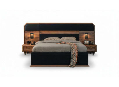 Brown-black wood bedroom set double bed 2x nightstands 3 pieces