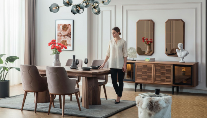 Stylish dining set exclusive wooden table designer sideboard chairs 10-piece