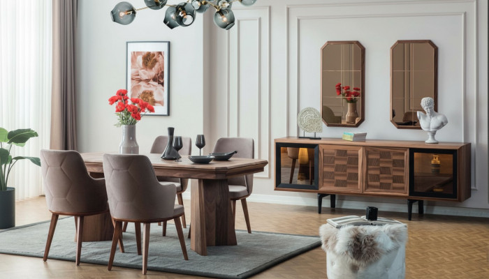 Stylish dining set exclusive wooden table designer sideboard chairs 10-piece