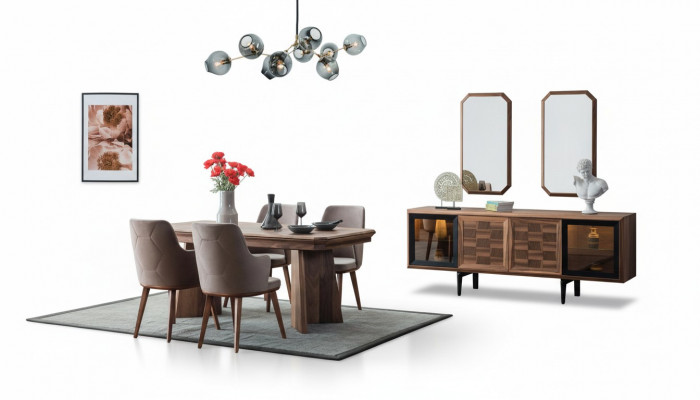 Stylish dining set exclusive wooden table designer sideboard chairs 10-piece