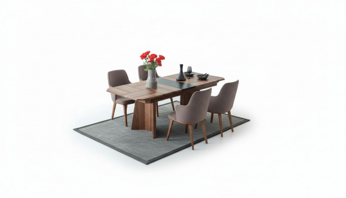 Complete dining set designer corner wooden dining table 6 upholstered chairs
