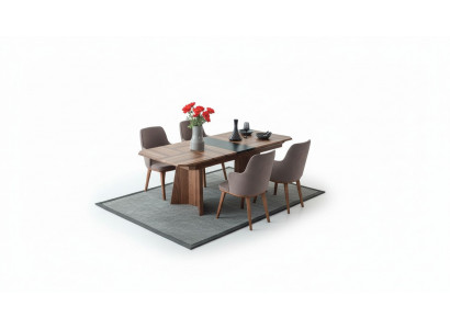 Complete dining set designer corner wooden dining table 6 upholstered chairs