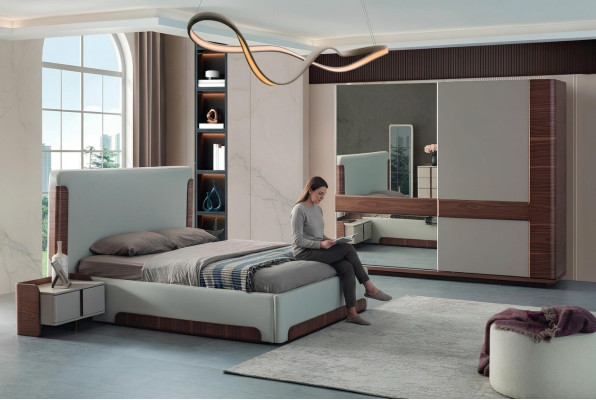 Graceful bedroom furniture luxury upholstered bed designer wardrobe