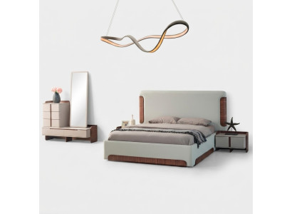 Stylish beige bedroom furniture upholstered double bed dressing table 5-piece set