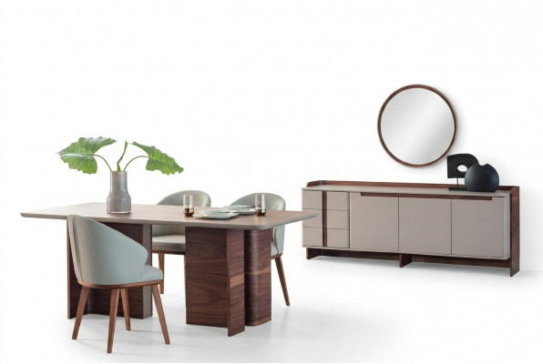 Exclusive dining room furniture, sturdy dining table, designer sideboard, chairs