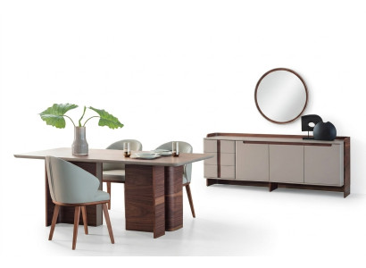 Exclusive dining room furniture, sturdy dining table, designer sideboard, chairs