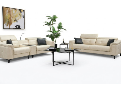 Beige Leather Sofa Set Designer 3-Seater 2-Seater Couch 2-Piece Set