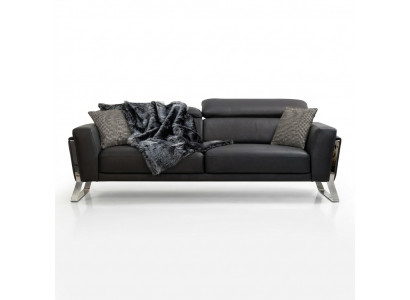 Black living room three-seater designer sofa luxury leather 3-seater furniture