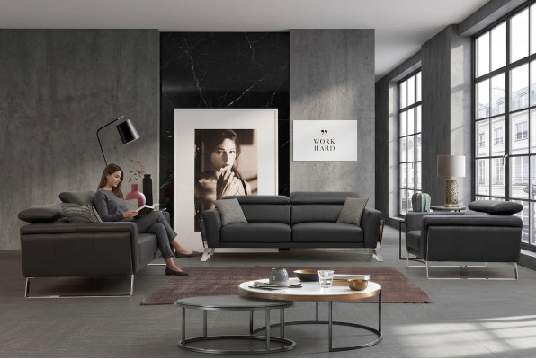 Designer faux leather sofa set 2x three-seater luxurious armchair 3-piece set