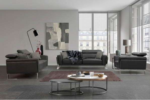 Designer faux leather sofa set 2x three-seater luxurious armchair 3-piece set