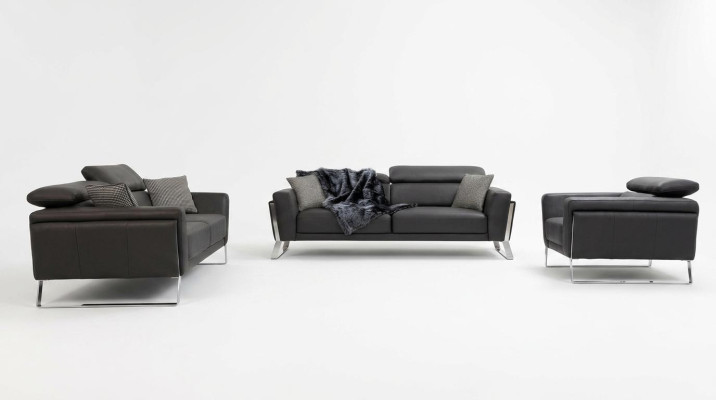 Designer faux leather sofa set 2x three-seater luxurious armchair 3-piece set
