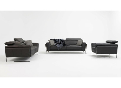 Designer faux leather sofa set 2x three-seater luxurious armchair 3-piece set