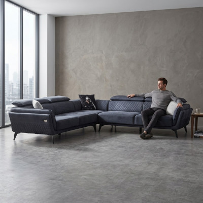 Robust Gray Fabric Sofa Designer L-Shaped Sofa Living Room Upholstered Couch