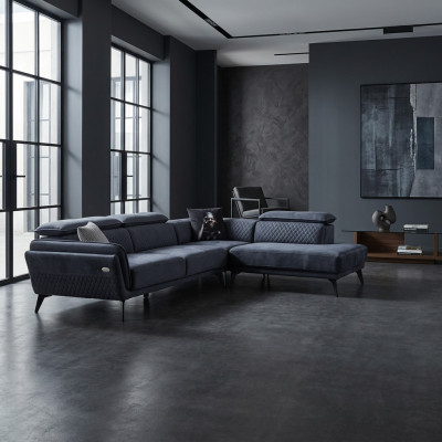Robust Gray Fabric Sofa Designer L-Shaped Sofa Living Room Upholstered Couch