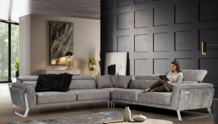 Gray living room corner sofa L-shaped couch large fabric sofa luxury furniture new