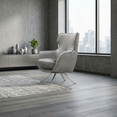 Innovative gray armchair, luxurious club chair, living room recliner.