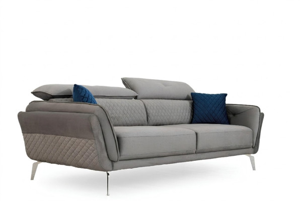 Gray fabric sofa luxurious upholstered couch modern three-seater textile furniture