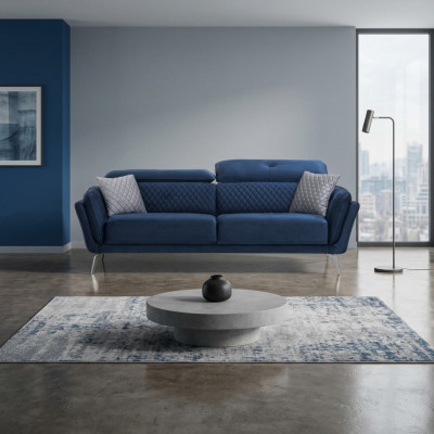 Blue textile sofa modern living room three-seater luxury 3-seater couch