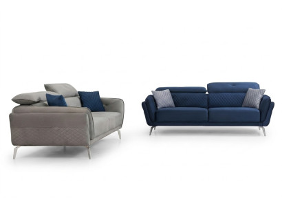Designer upholstered couch set blue-gray fabric sofas luxury 2x 3-seater