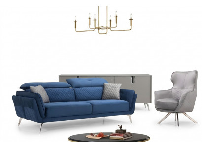 Exquisite blue three-seater designer sofa set upholstery furniture
