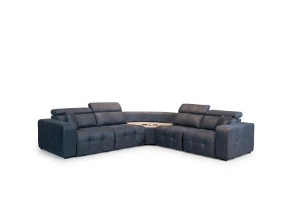 L-shaped sectional leather sofa, large sofa, gray couch, living room design