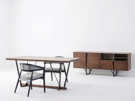 Group Dining Room Dining Table Set 2-Piece Sideboard Dining Table Brown Wood